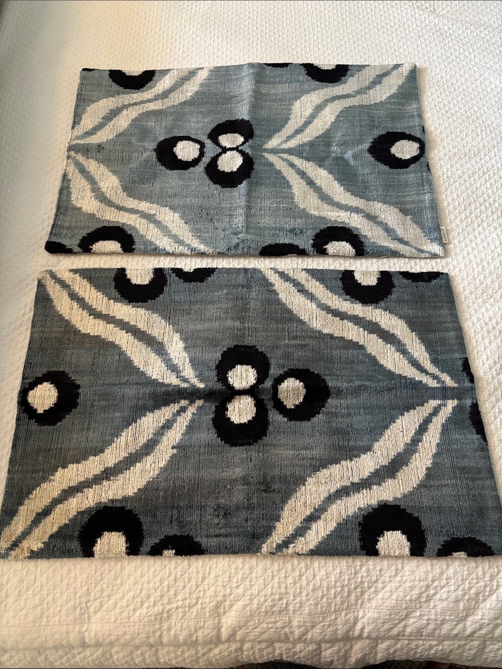 Set of 2 Arhause pillow covers in Blue, cream, and black accent chenille